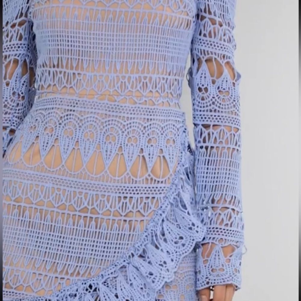 Missguided Frill Lace Bardot Wrap Flippy Hem Dress Blue 12 NWT Sultry Coquette - Picture 9 of 10
